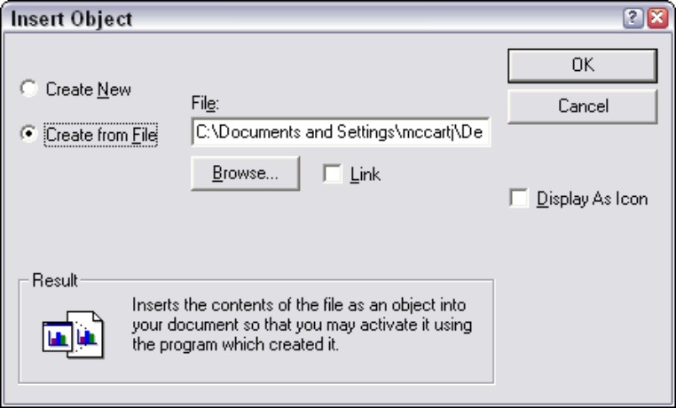 Figure 6-18: The Insert Object dialog box.